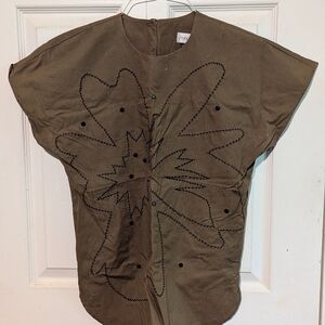 Vintage Olive Embroidered Top